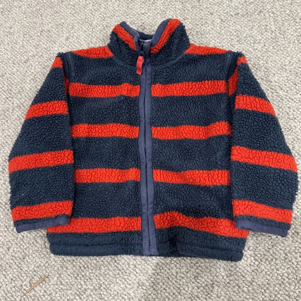 Mini‎ Boden Size 3-4 Red and Navy Stripe Full Zip Fleece Jacket